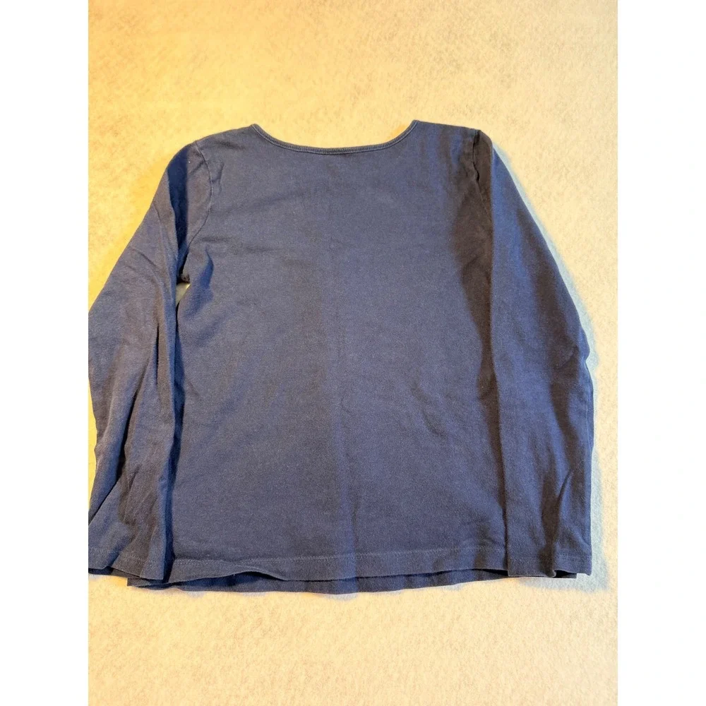 Carters Girls Navy Blue Long Sleeve Tee Shirt Bow Rhinestone Detail Size 7